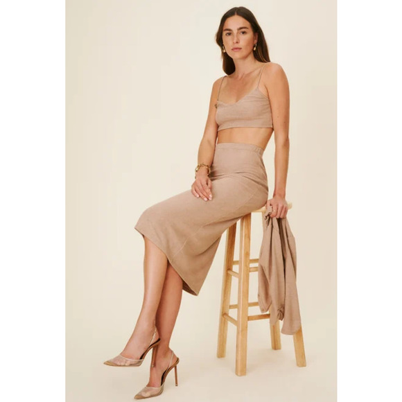 REFORMATION Janice Set Knit Cardigan and Midi Skirt Set in Buff NWT - Picture 4 of 12